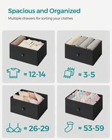 SONGMICS Dresser For Bedroom, Chest Of Drawers, 6 Drawer Dresser, Closet Fabric Dresser With Metal Frame, Ebony Black And Rustic Brown - 黑色 - 查看 4