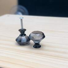 10个30毫米透明灰黑色底座水晶玻璃橱柜拉手，适用于橱柜、抽屉、衣柜门、梳妆台抽屉、五金配件 - 灰色 - 查看 1