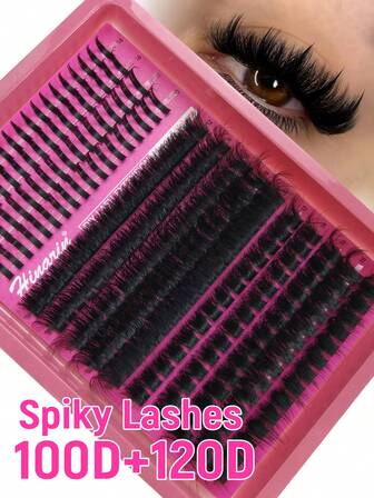 HINARIN 237pcs D-Curly Spikes Lash Extensions Russian Lash Clusters Spiky Individual Eyelashes 100D 120D Volume Cluster Eyelash Extensions Cluster Lashes Hybrid Eyelash Cluster