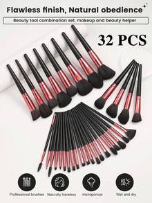 32pcs Makeup Brush Set, Including Powder Brush, Contour Brush, Blush Brush, Highlighter Brush, Eyeshadow Brush, Eyebrow Brush, Lash Brush, Eyeshadow Brush, Blending Brush, Etc. Soft Bristles, Portable, Ideal For Travel And A Great Gift For Women And Girls. The Set Contains Various Makeup Brushes Such As Powder Brush, Contour Brush, Blush Brush, Highlighter Brush, Eyeshadow Brush, Eyebrow Brush, Mascara Brush, Etc., Making It An Ideal Choice For A Makeup Gift Set. - 彩色 - 查看 12