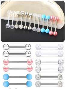 12 件装不锈钢可爱圆球舌环/乳头环穿刺身体首饰套装 - 12件組合 - 查看 11
