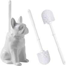 2025 Ceramic Dog Toilet Brush Holder Set French Bulldog Design With 2PCS Durable Plastic Brush Modern Bathroom Accessories White - White - View 1