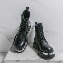 Punk-Style Metal Embellished Platform Leather Shoes - Urban Trendsetter / Retro Eye-Catching Combination. Lacquered Leather Makes You Look Taller. Chunky Derby Shoes. Size 40-46. 2025 Punk Dress Shoes. - Black - View 2