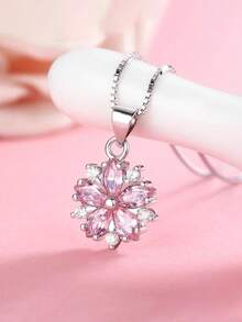 丽红925纯银樱花海豚锆石优雅首饰套装 女士耳环项链 高品质首饰