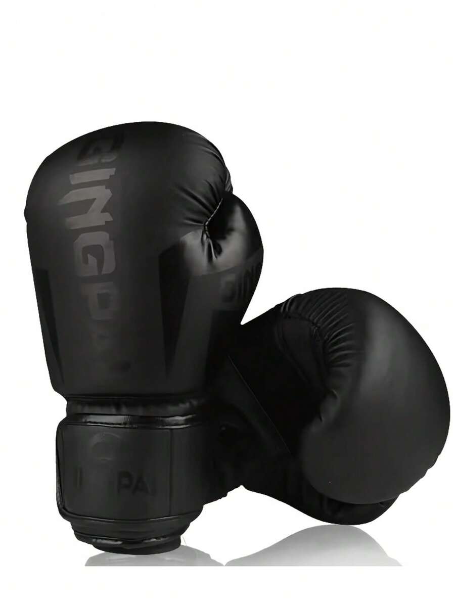 1 Pair Boxing Gloves With Laces, Suitable For Kickboxing, MMA, And Fighting Training - Black - View 1