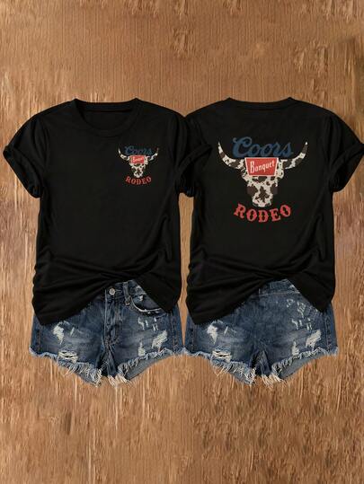 Howell Cowgirl Country Music Concert Vintage Skull Graphic Oversized T-Shirt Casual Black