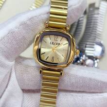 GUANQIN 1 szt. Nowy, zabytkowy, rzeźbiony kwiatowy wzór, damski zegarek w kolorze złotym z kwadratową tarczą, modny, minimalistyczny, elegancki, luksusowy, mały, wodoodporny pasek ze stali nierdzewnej, klasyczny zegarek kwarcowy, odpowiedni do noszenia na co dzień, na oficjalne okazje i jako dodatek