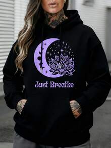 Women Hoodie Long Sleeve Sweatshirt Black Purple Moon Print Just Breathe Graphic Design Casual Loose Fit Pullover Hooded Top Women Yoga Meditation Spiritual Wear Winter Clothes Women Fall Clothes Women Hoodies Outfit Women Long Sleeve Tops Women Ropa De Invierno Mujer Sweatshirts Women Sweatshirts - 黑色 - 查看 6