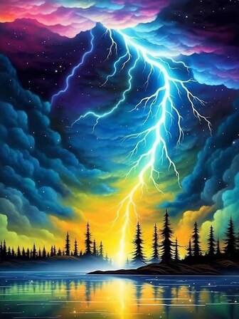 1pc DIY Diamond Painting - Landscape, Waterfall, Lightning, Home Decor, Full Drill, 11.8*15.7in/30*40cm