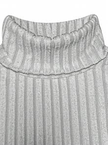 Women's Casual High Neck Solid Color Long Sleeve Brushed Ribbed Knit T-Shirt, Autumn/Winter