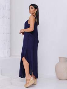 Plain  Trapeze Dress - Màu xanh hải quân - Xem 4