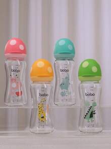 1pc 8.8oz/260ml Newborn Baby Glass Bottle With Mushroom Shaped Wide Mouth Cap