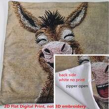 1 pieza Funda de cojín de terciopelo de poliéster melocotón con estampado de burro sonriente de acuarela caprichosa, sin bordado, estilo rústico, con cremallera, lavable a máquina, para decoración de sofá y cama, sin relleno, 45x45cm