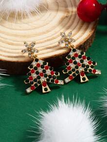 1 Pair Fashionable Rhinestone Studded Star & Christmas Tree Design Women Earrings, Winter - Multicolor 3 - View 1