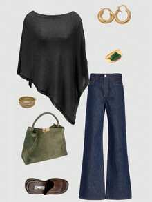 时尚优雅宽松针织开衫披肩，女式，超大版型，轻盈，非常别致，适合春夏休闲、旅行、海滩、百搭风格 - 黑色 - 查看 8