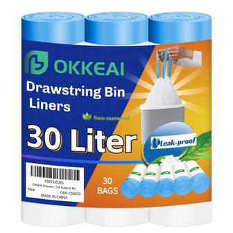 30L Drawstring Trash Bags, 30pcs/Pack Thick Leak-Proof Garbage Bags For Living Room, Kitchen Food Waste