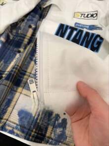American PU Leather Jacket Racing Jacket Niche Hiphop Embroidery Small Stand-Up Collar Workwear Motorcycle Suit Flight Suit - White - View 2