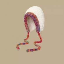 Fair Isle Style Knitted Hat For Women, Vintage Dual-Use Bag Hat, Warm Wool Hat With Ear Protection, Street Style - Mũ túi dây thừng nhiều màu - trắng đục - Xem 12