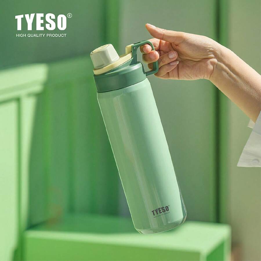 TYESO 900ML (30OZ) Vacuum Insulated Water Bottle With Carrying Handle, Iridescent Colors. Stainless Steel Coffee Cup With Straw, Thermal Bottle, Thermal Cup, 100% Leak-Proof, Keeps Temperature For 24 Hours For Hot/Cold Drinks Or 10 Hours For Hot Drinks. Suitable For Water, Iced Tea, Coffee, Smoothies And Other Beverages. An Ideal Choice For Festive Or Birthday Gifts. - 綠色的 - 查看 1