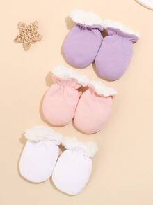 3双婴儿手套，适合0-6个月宝宝，柔软亲肤，不伤皮肤，保暖内衬，多种颜色可选，男女通用，冬季新生儿礼物 - 3Pairs - 查看 8