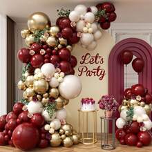 131 pezzi Kit arco ghirlanda di palloncini bordeaux con palloncini bordeaux, marroni, bianchi, metallici dorati e nudi per decorazioni di laurea, doccia nuziale e feste di compleanno nei colori bordeaux e oro - Multicolore - Visualizzare 1
