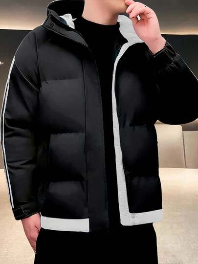 Chamarra para Hombre con Capucha Shendy Vendy  Estilo Informal, Moda Coreana Hombres Look Casual, Forro Térmico, Acolchonado, Ajuste Holgado y Resistente al Viento