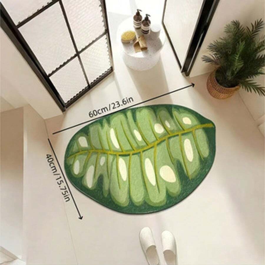 1pc Leaf Design Non-Slip Bath Mat, Super Absorbent Quick Dry Soft Shower Floor Rug, Machine Washable, Suitable For Bathroom, Bedroom, Home Decor, Kitchen And Laundry Room Carpet, Shower Accessories - Multicolor - View 1