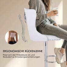 Bar Stools Set Of 2, Velvet Breakfast Bar Stool, Height Adjustable Kitchen Chair, With Backrest Capable Of 360-Degree Rotation, White - White - View 5