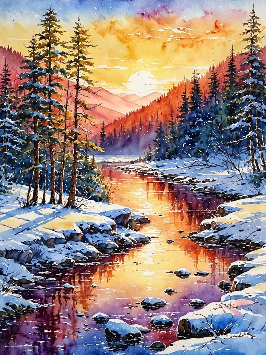 1pc DIY Diamond Painting - Landscape Flowing Water, Home Decor, Full Drill, 11.8*15.7in/30*40cm - Multicolor - View 1