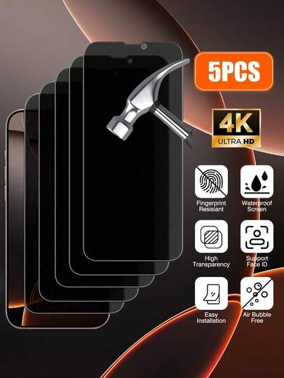 BOLLYMORE 5片装防刮隐私屏幕保护膜，兼容 17/17Pro/17ProMax/17Air/15/15Pro/15Plus/15ProMax/16/16Pro Max，是生日、送给家人和朋友的绝佳礼物。采用钢化玻璃材质，防窥、防水、防震、防刮、防指纹，全屏覆盖保护，是办公室、家庭等日常使用的必备品。