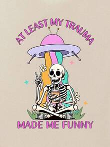 At Least My Trauma Made Me Funny Shirt, Funny Shirt, Funny Mental Health Shirt, Funny Anxiety Shirt, Funny Skeleton Meme Shirt - Apricot - View 4