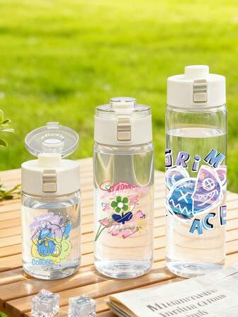 1 pieza Botella de agua con bomba a prueba de fugas, de material plástico ligero y duradero, con diseño de flores, adecuada para fitness, running, baloncesto y otros deportes, portátil y elegante, un gran regalo para cumpleaños, Día de la Madre, ceremonias de graduación, equipo de hidratación deportiva, Navidad (Debido al diseño del producto DIY, el tamaño, el color y la posición pueden variar ligeramente)