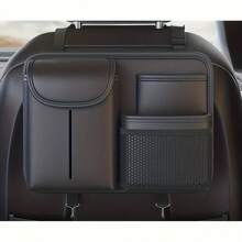 Premium Leather Car Seat Back Organizer With Cup And Tissue Holder, Multi-Pocket Storage With Adjustable Straps For SUVs, Trucks, Sedans (Black) - màu đen - Xem 8