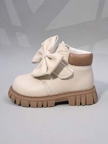 Toddler Girls Autumn/Winter New Ankle Boots, Low-Top Children Boots, Casual Thick Sole Little Girl Cute Bow Leather Boots