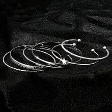 6pcs Vintage Exaggerated Open Star Bangle Bracelet Set, Smooth Asymmetrical Cuff Bracelets - Silver - View 2
