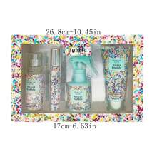 Perfume de mujer Sweet Bubble 4-Piece Fragrance Gift Set for Women - Hair Perfume 100ml + Fragrance Lotion 90ml + Eau de Parfum 20ml + Fragrance Mist 88ml | Empaque estilo confeti colorido | Aroma dulce gourmand | Ideal para frescura diaria, regalos, fiestas, citas, cuidado personal, celebraciones navideñas y más | Regalo perfecto para cumpleaños, día de San Valentín, Navidad, aniversarios y cualquier ocasión Quick Ship - Múltiples aromas - Ver 5