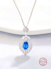 BLOVEMEE قلادة فضة إسترليني عيار 925 مرصعة بالزركونيا فاخرة وأنيقة، مناسبة للارتداء اليومي للنساء، الحفلات، العطلات، الزفاف، هدية لعيد الحب، عيد الأم، عيد الميلاد، رأس السنة - الأزرق - مشاهدة 5