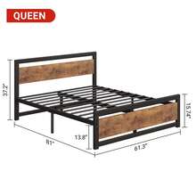 Marrón Base de Cama Queen con Cabecero y Piecero Rústico de Madera Plataforma Metálica Industrial 14" Almacenamiento Bajo la Cama Libre de Ruido Sin Box Spring Fácil Montaje - Marrón - Ver 6