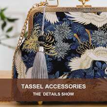 1pc Chinese Bamboo Handle Ladies Handbag, Handmade Embroidery Jacquard Crossbody With Top Handle Purse, Unique Literati Elegant Style Shoulder Bag, Valentine's Day, Mother's Day Gift - 藏蓝色 - 查看 6