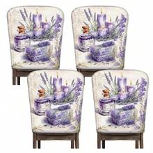2/4/6 Stücke Lavendel Muster Leinen Stuhlbezüge, geeignet für Heim-Dekoration, Wohnzimmer, Esszimmer, Garten, Hotel, Party, waschbares Polyestermaterial, Stuhlsitzbezüge