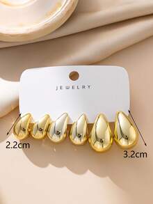 6-30pcs Gold-Plated Flower Petal & Geometric Textured C-Shaped Earring Set, Suitable For Daily Wear, Great Gift For Family, Friends And Girlfriends - Yellow Gold - View 15