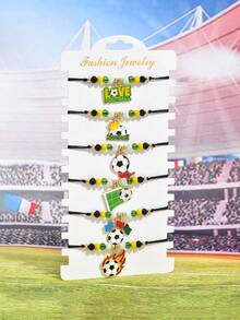 1 Set Creative Fashion Personalized Drip Oil Simulated Dynamic Football "LOVE FOOTBALL" Pendant Bracelet Set, Sports Style Adjustable Football Element Series Pendant Bracelet Set, Suitable For Sports Events, Daily Wear, Parties - Multicolor - View 3