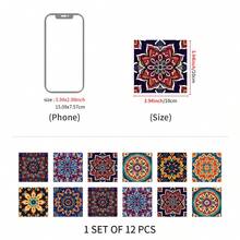 12pcs Bohemian Floral Ceramic Tile Stickers, Self-Adhesive PVC Stickers For Kitchen Backsplash, Bathroom And Stair Walls - Easy To Apply And Remove, 10/15/20cm*12pcs - Multicolor - View 17