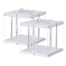 Große, transparente PET-Kuchenbox, ca. 25,4 cm x 25,4 cm x 22,9 cm (10 x 10 x 9 Zoll), mit Schleife und vorgefaltetem Deckel, geeignet für Kuchen bis ca. 20,3 cm (8 Zoll), zur Präsentation von Backwaren, für hochwertige Geschenke, als Geschenkbox für Feiertage – Weiß - Verschiedenfarbig - Übersicht 1