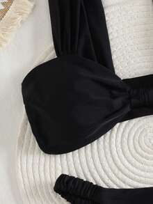 New Solid Color Soft Strap Ruched Sexy Bikini Set, Women Summer Beach Fashion Swimwear