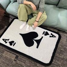 1pc Plush Soft Flannel Area With Poker Design -Black & White Checkered Pattern, Hand Wash Only, Rectangular Shape Bedroom, Living Room, Sofa Bedside - Easy-Care Home Decor, Rugs Living Room, Bedroom Comfort, Playful Design, Durable Comfort, Rug Bedroom, Card Rug/Deck, Rug Living Room - màu đen - Xem 1