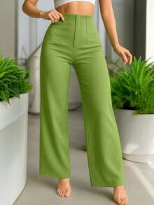 Pantalón Formal Acampanado con Detalle de Pinzas al Frente. - Verde Pistache - Ver 2