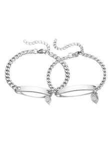 【两件套手链】朋克风定制姓名刻字条形手链，可调节男女通用不锈钢嘻哈链手链，个性化饰品，节日派对礼物，感恩节、圣诞节、情人节独特精致礼物，2024年送给女性的最佳礼物 - 磁吸套裝-銀 - 查看 5