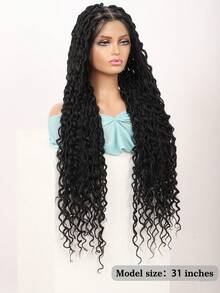 Full Lace Square Braid Wig, Women's Full Lace Braid Wig, Bohemian Curly Hair, Synthetic Lace Front Braid Wig With Baby Hair, Dreadlocks, Corn Braid Wig, For Everyday Wear, Halloween - Multicolor - View 6