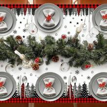 Mantel Navideo, Mantel Navideo Rectangular de 60x 84 Pulgadas, Diseo Mueco de Nieve Invierno, Casa, y rboles de Navidad, Manteles Navideos Perfecto para/Picnic/Cena/Decoracin Blanco - Pino rojo - Ver 4